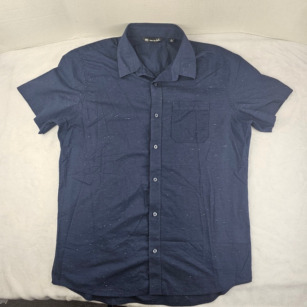 Travis Mathew Navy Blue Studebaker Short Sleeve Regular Shirt Mens Large